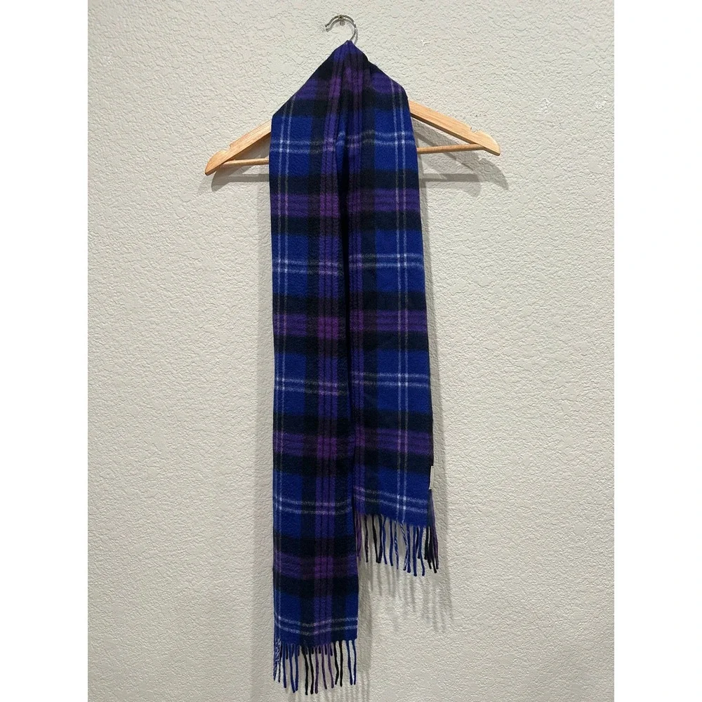 Dunedin Cashmere Scotland Scarf Blue Purple Plaid 100% Extra Fine Baby Cashmere